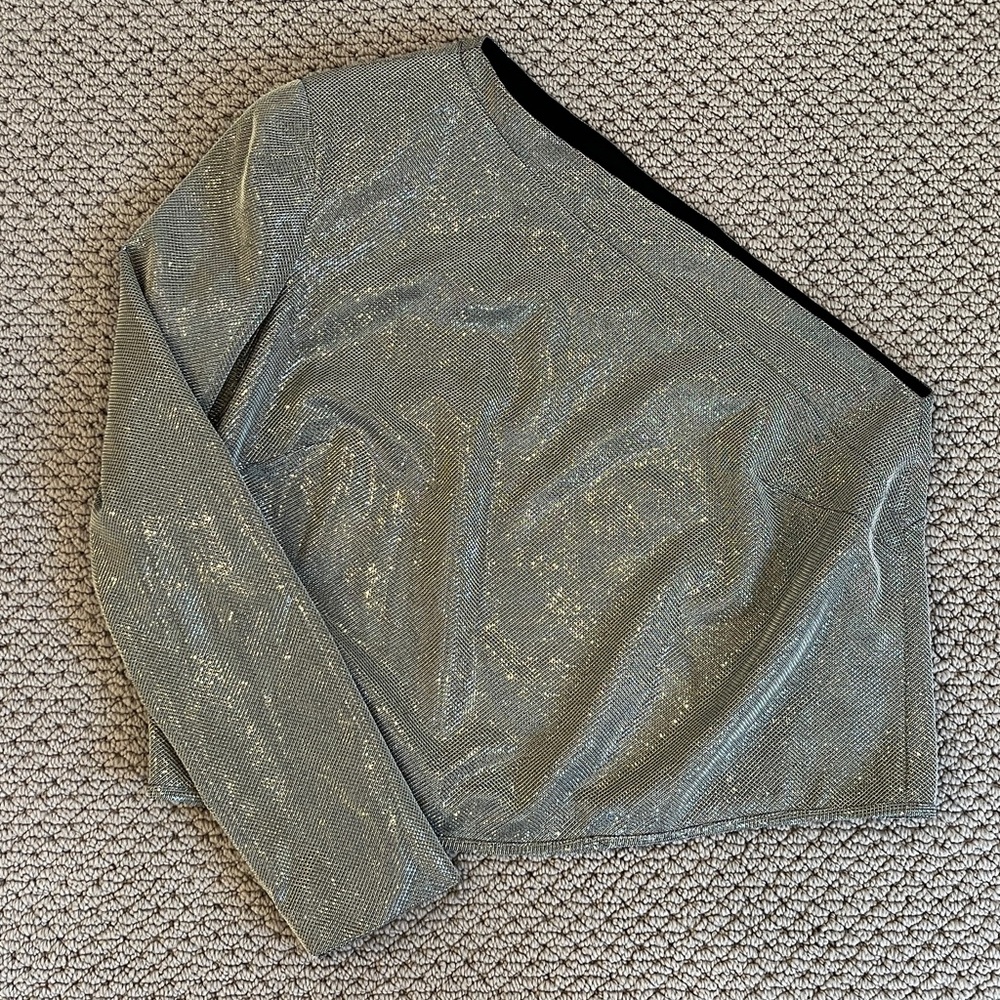 Michelle Mason One Shoulder Silver Top